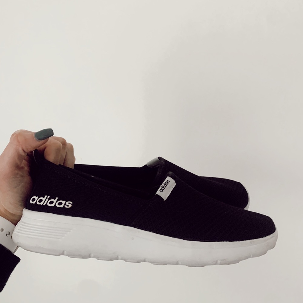 adidas cloudfoam black slip on sneakers